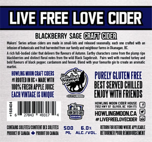 Maker's Series Blackberry Sage Howling Moon Craft Cider, made from heritage apples in Oliver BC
