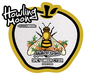 Maker's Series Spicy Ginger Cyser Howling Moon Craft Cider, made from heritage apples and honey in Oliver BC Labels