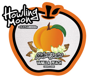 Maker's Series Vanilla Peach Howling Moon Craft Cider, made from heritage apples in Oliver BC Label
