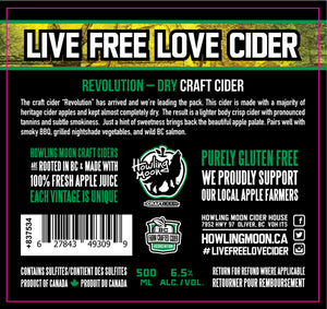 Traditional Steampunk Revolution Dry Howling Moon Craft Cider, made from heritage apples in Oliver BC Label