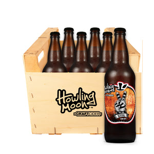 Traditional Steampunk Revival Semi-Dry Howling Moon Craft Cider, made from heritage apples in Oliver BC 6 bottle crate
