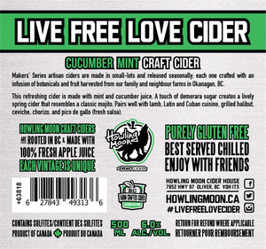 Maker's Series Cucumber Mint Howling Moon Craft Cider, made from heritage apples in Oliver BC