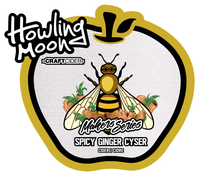 Maker's Series Spicy Ginger Cyser Howling Moon Craft Cider, made from heritage apples and honey in Oliver BC