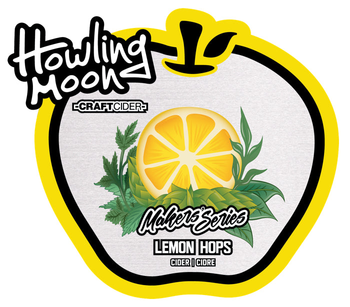 Maker's Series Lemon Hops Howling Moon Craft Cider, made from heritage apples in Oliver BC