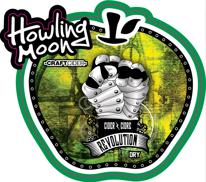 Traditional Steampunk Revolution Dry Howling Moon Craft Cider, made from heritage apples in Oliver BC